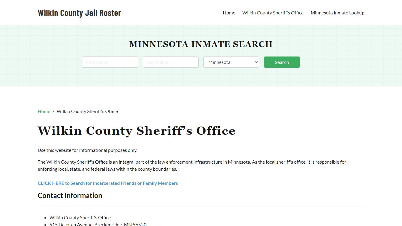 Wilkin County Sheriff Office, MN, Arrest Warrants Search